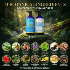 PURA D'OR Shampooing Biotin avec ingrédients naturels en arrière-plan
