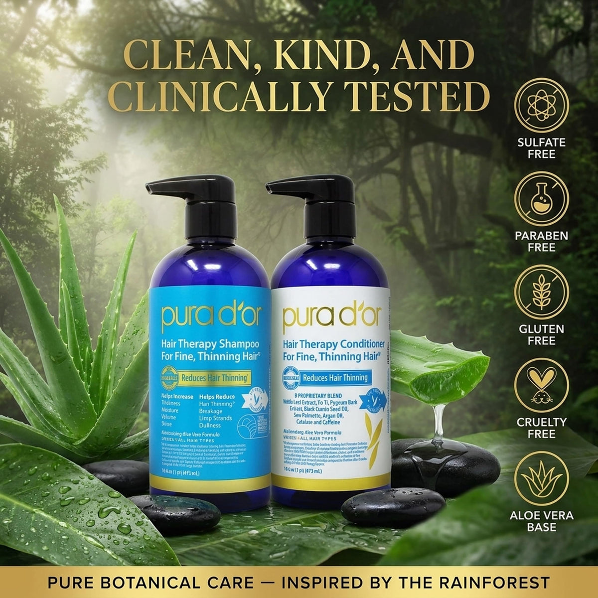 PURA D'OR Shampooing Biotin et ingrédients biologiques en détail