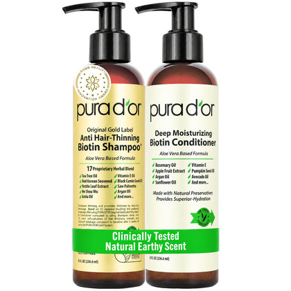 PURA D'OR Shampooing et Après-Shampoing Anti-Chute 8oz vue de face