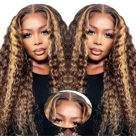 PYY Perruque Lace Front 20 pouces 4/27 vue avant avec ondulations profondes