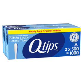 Q-tips Coton Tiges pack de 2 avec 500 unités, vue de face
