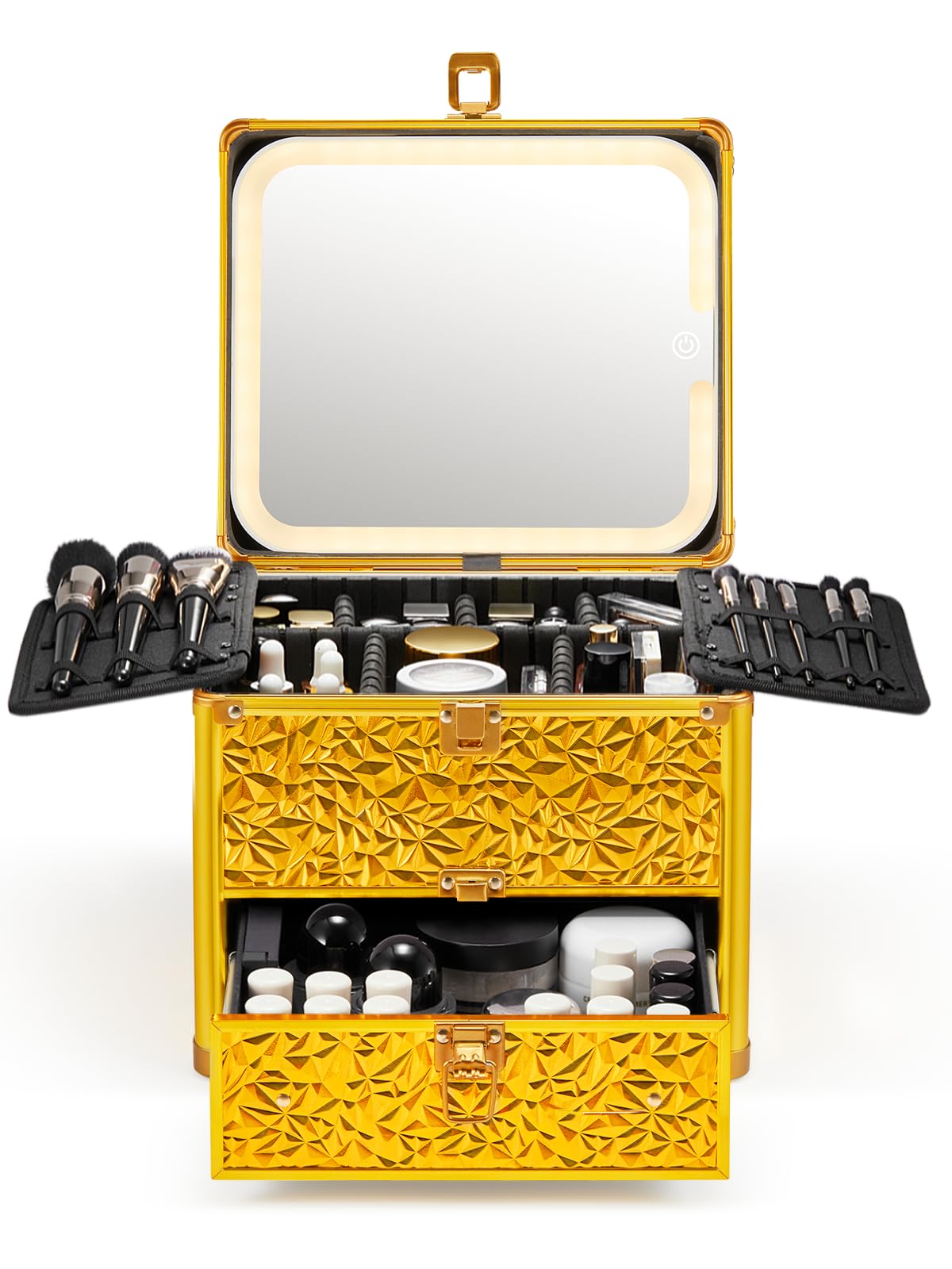 Qislee boîte à maquillage avec miroir LED magnétique vue de face