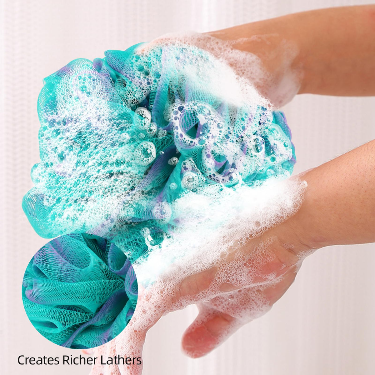Quatre éponges de douche luffa Fu Store, différentes couleurs ensemble