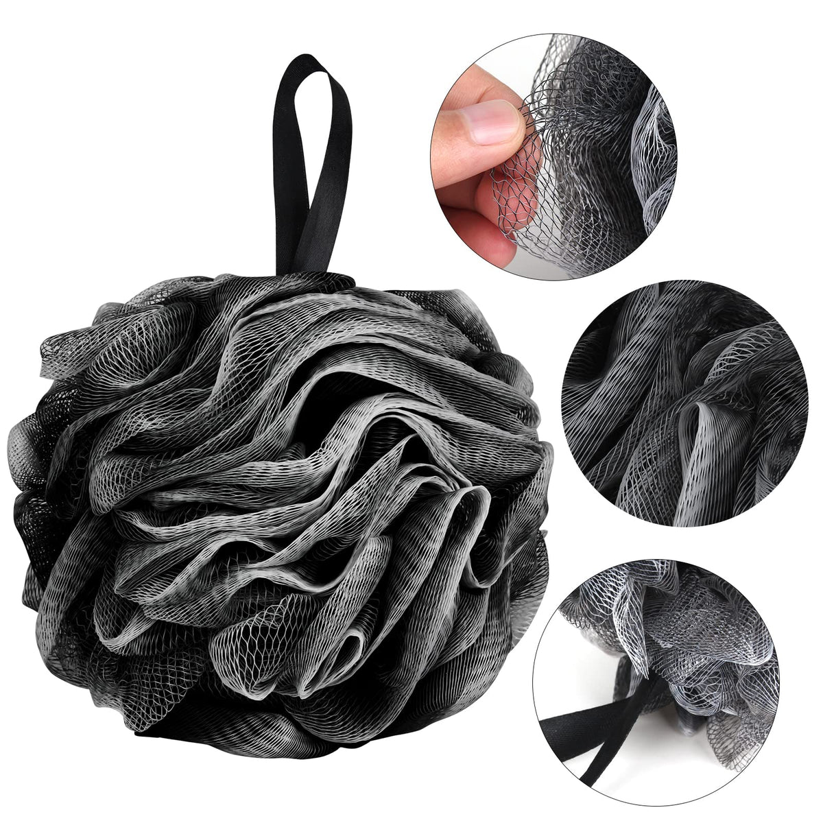 Quatre éponges de douche luffa Fu Store noires, ensemble