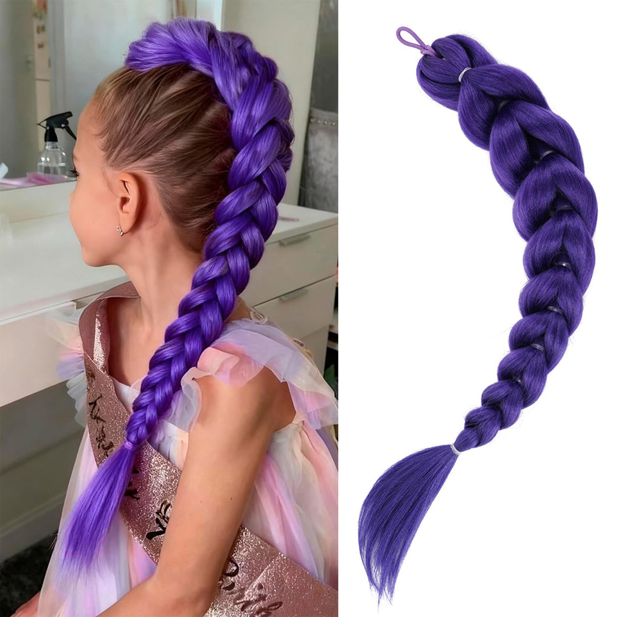 Queue de cheval tressée GetGal 24 pouces modèle violet vue avant
