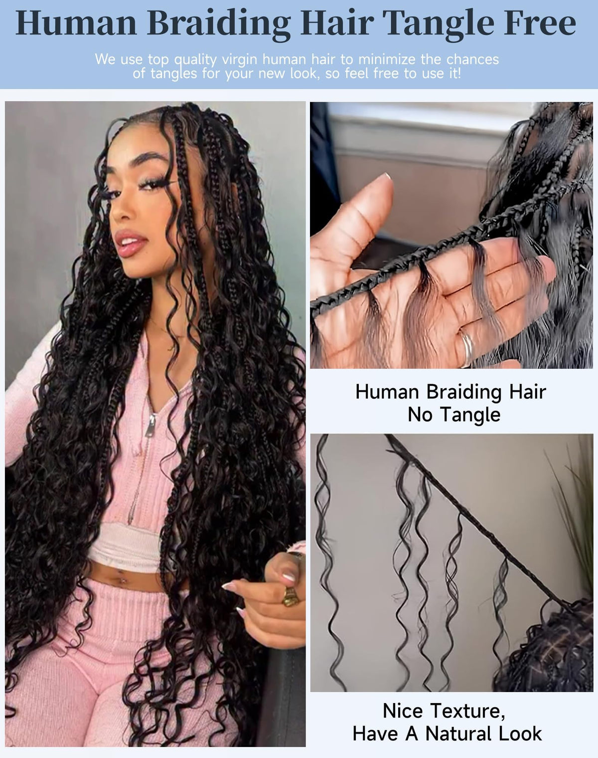 Qulueo cheveux boho 18 pouces, tresses volumineuses, texture ondulée