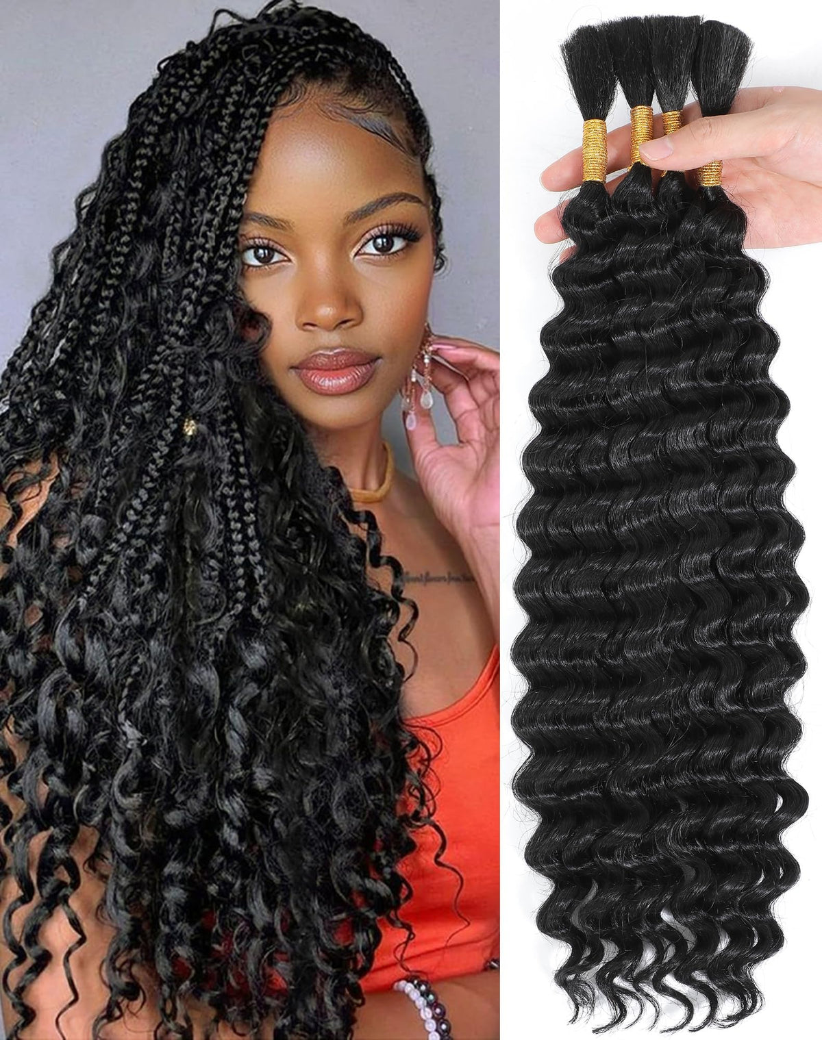 Qulueo cheveux tressés humains 110g, pack de quatre bundles, couleur naturelle