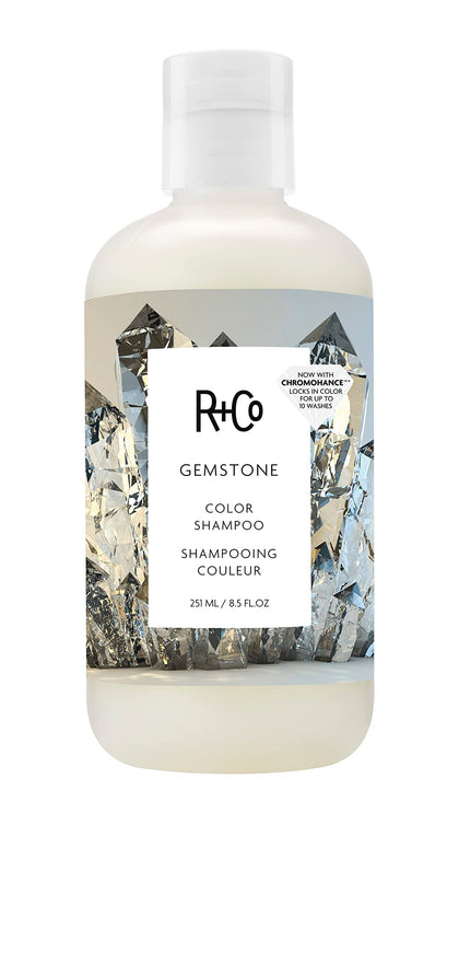 R+Co Gemstone Shampoo 250ml vue avant avec étiquette colorée