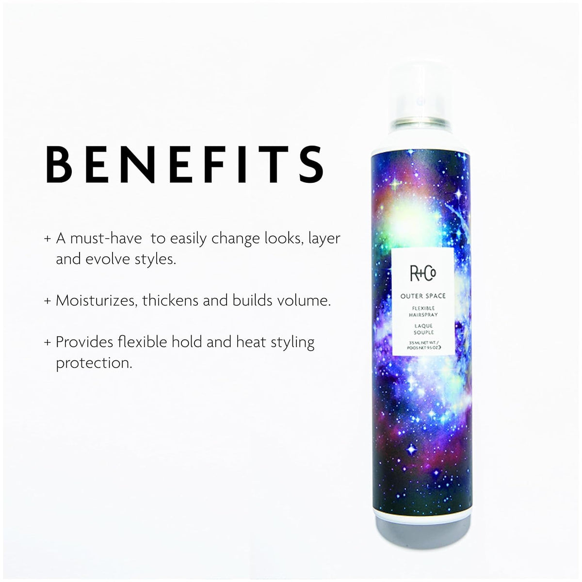 R+Co Outer Space Laque Flexible 9,5oz arrière avec étiquette