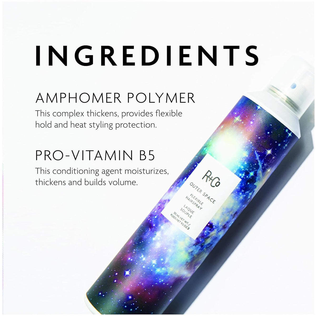 R+Co Outer Space Laque Flexible 9,5oz avec pulvérisateur visible