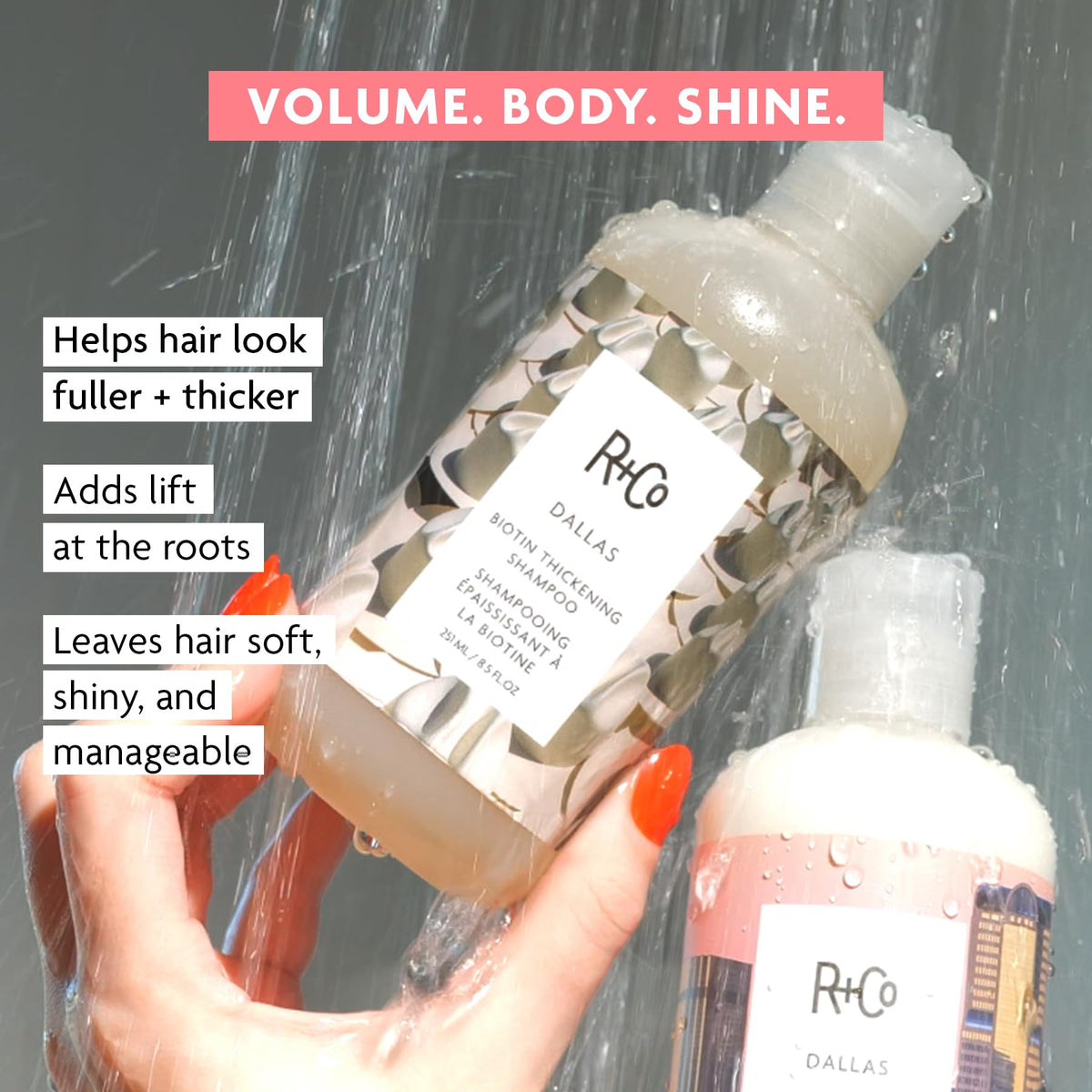 R+Co Shampoo Épaississant Dallas 290g détail du flacon