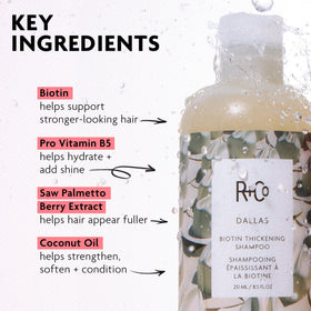R+Co Shampoo Épaississant Dallas 290g en situation sur un meuble de salle de bain