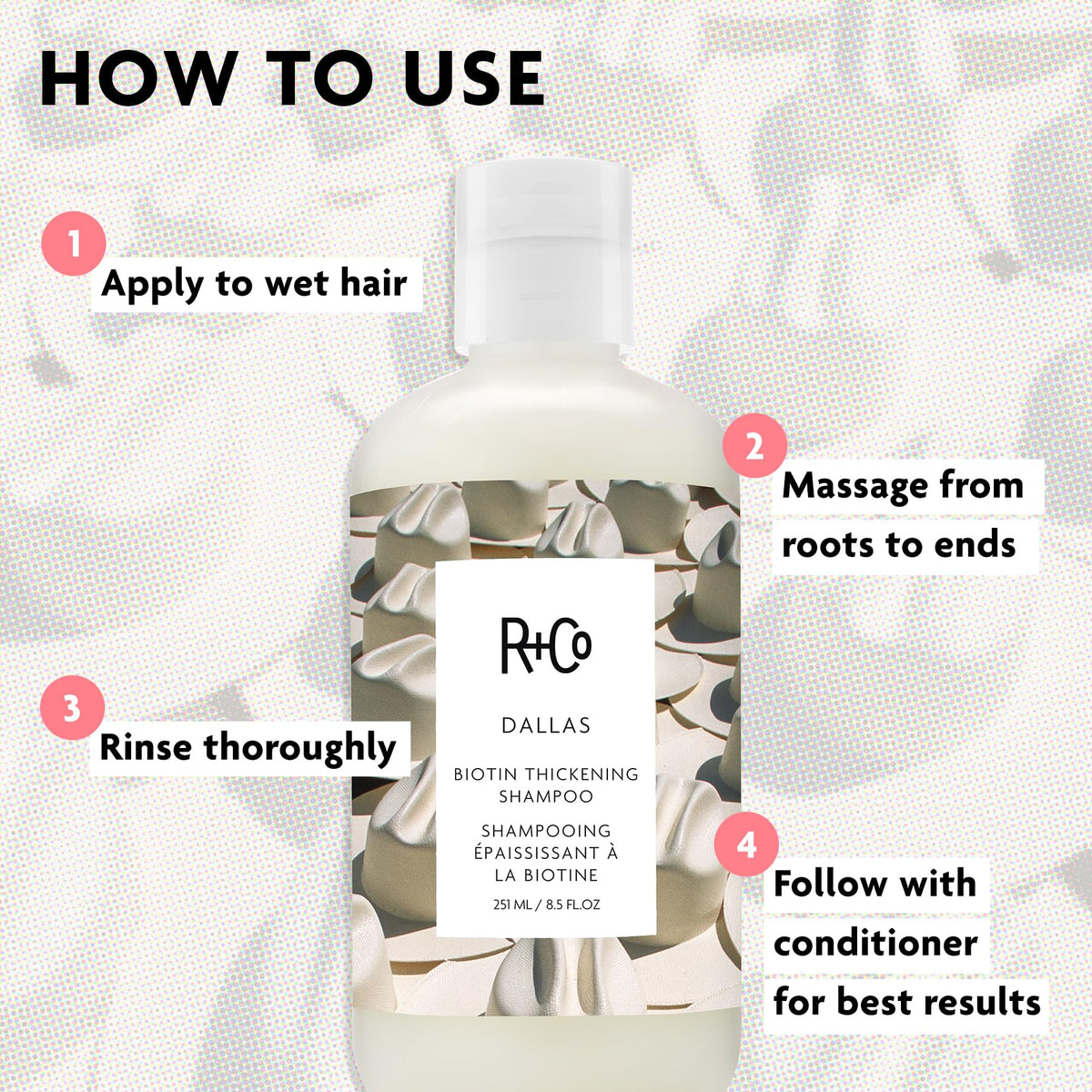 R+Co Shampoo Épaississant Dallas 290g flacon ouvert