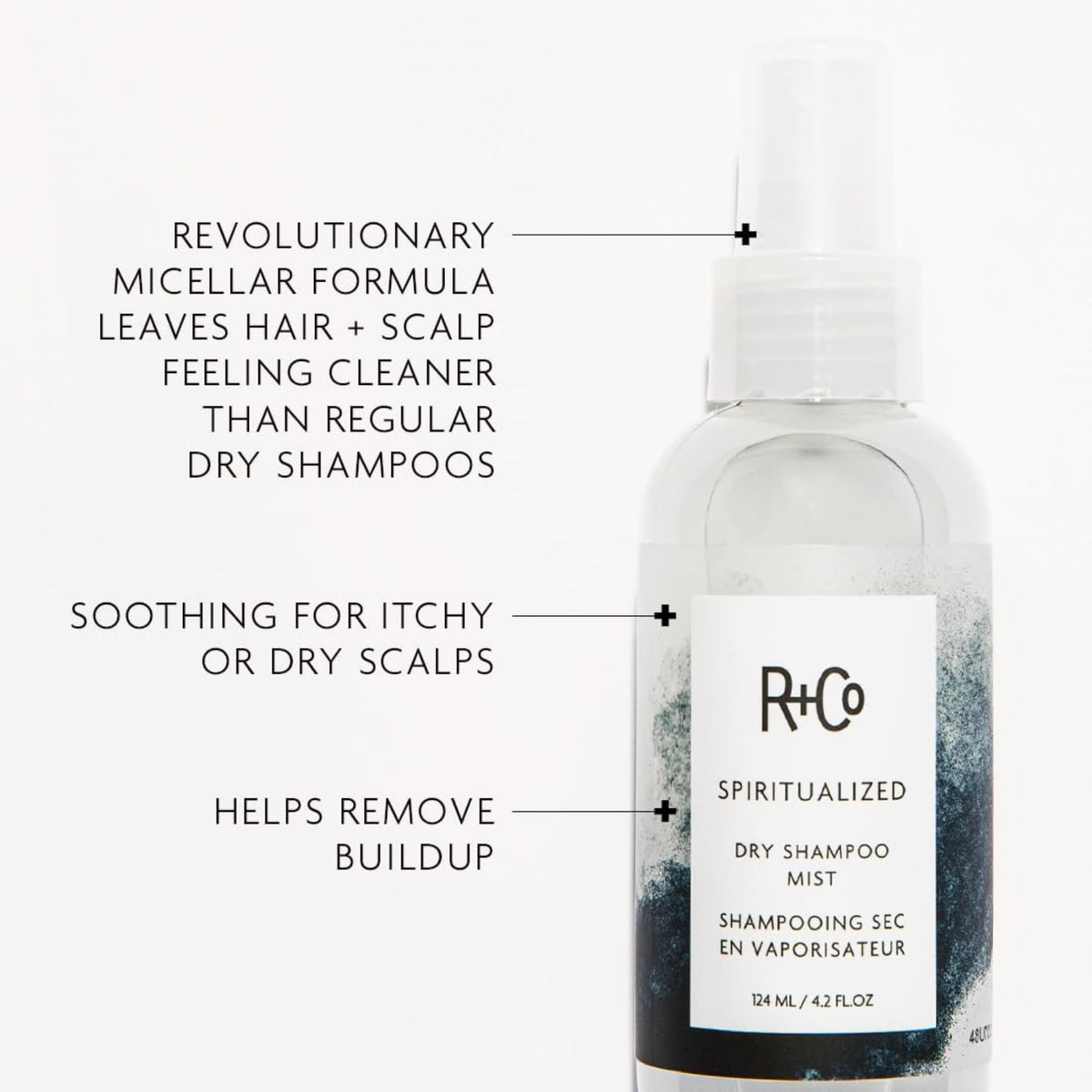 R+Co Shampoo Sec Spiritualized 150g avec pulvérisateur visible