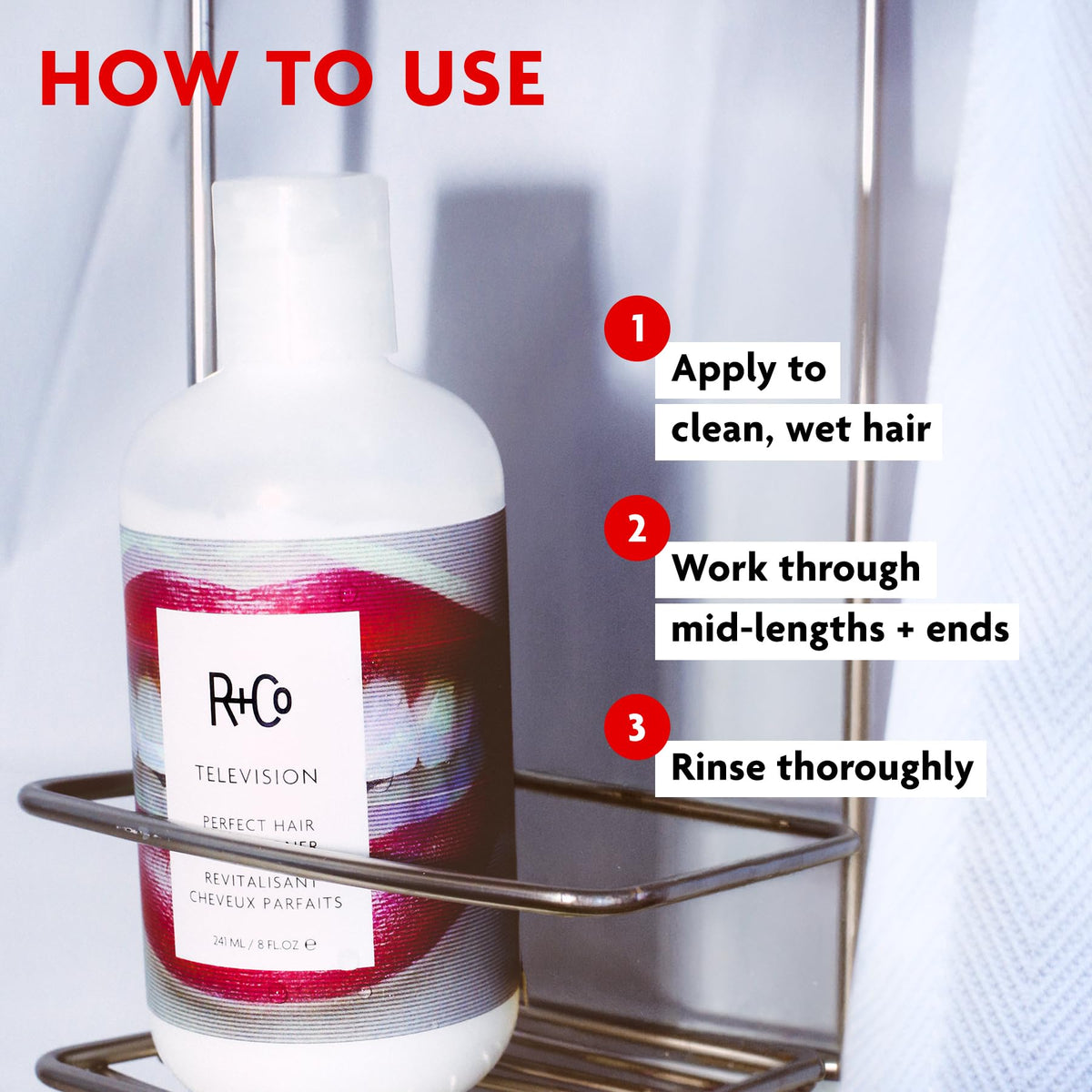 R+Co Television Perfect Hair Conditioner 249g étiquette arrière