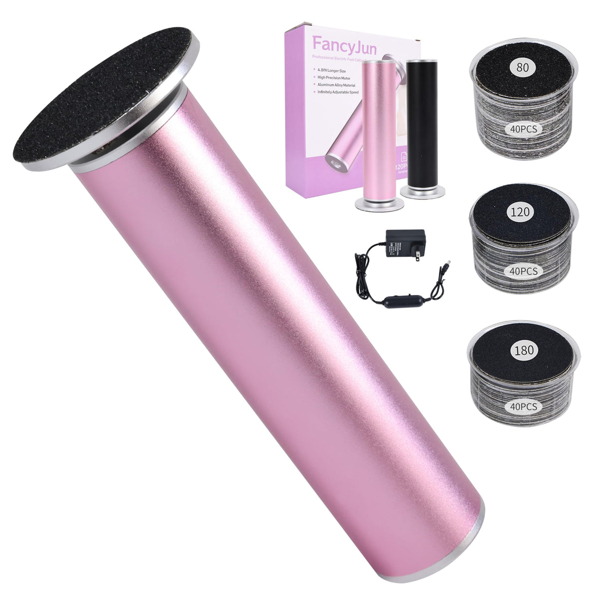 Râpe électrique FancyJun pour pieds vue de face avec disques abrasifs