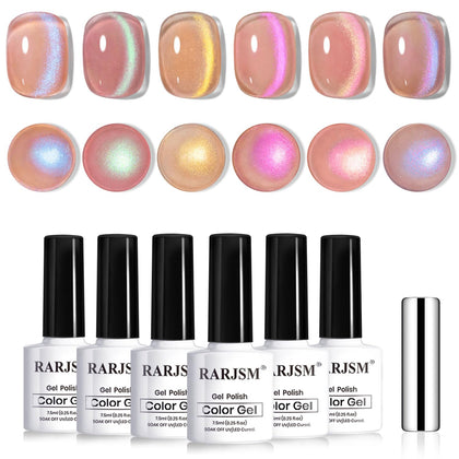 RARJSM Set de Vernis Cat Eye 6 Couleurs avec flacon et bâton magnétique