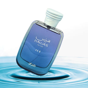 RASASI Hawas Ice Eau de Parfum sur une table décorée