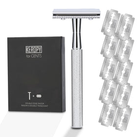 Rasoir de sécurité Keropy à lame unique vue de face avec finition brillante