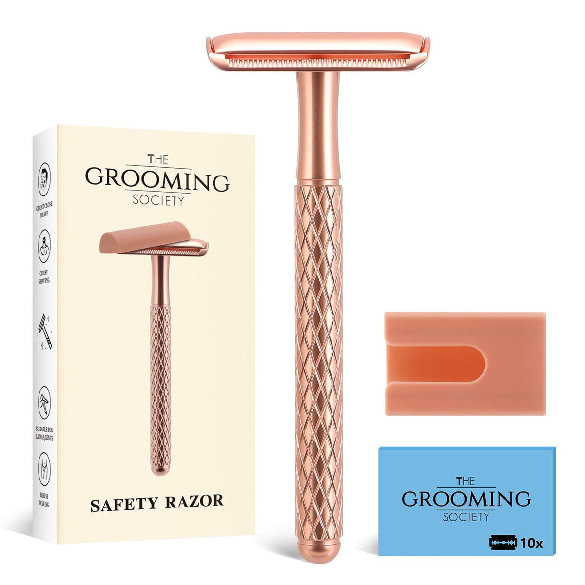 Rasoir de Sécurité THE GROOMING SOCIETY femme couleur or rose vue de face