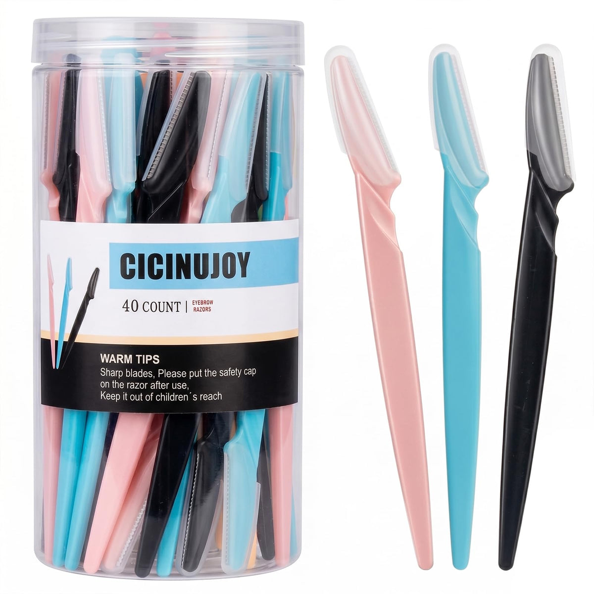 Rasoir dermaplaning CICINUJOY 40 pièces en acier inoxydable, boîte transparente