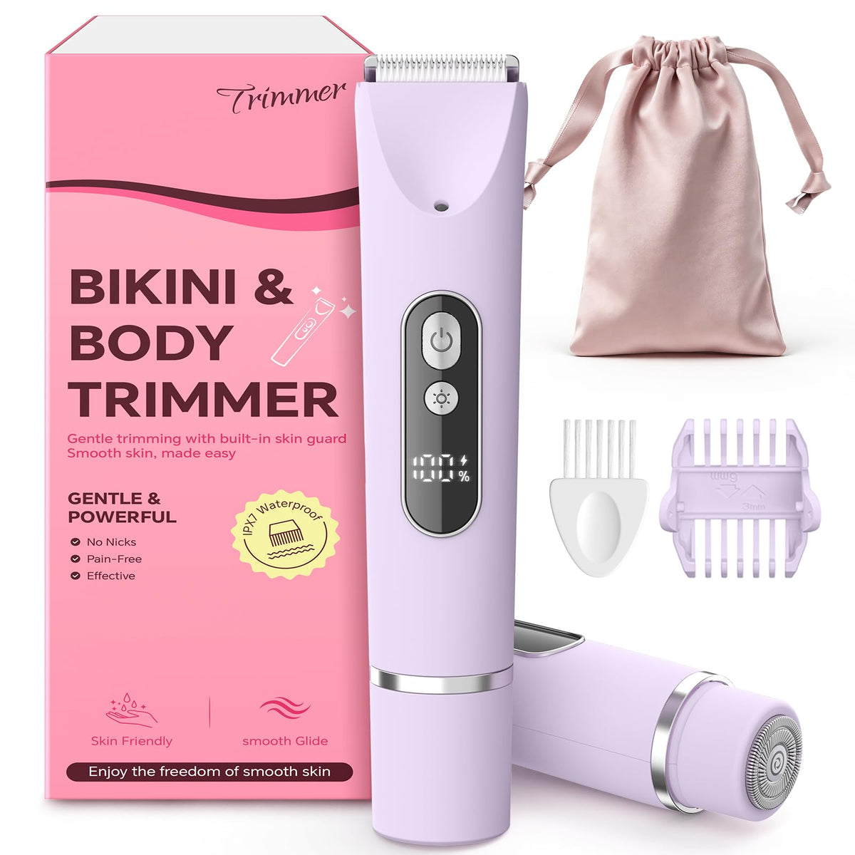 Rasoir électrique CoolHair violet vue de face avec lames de précision