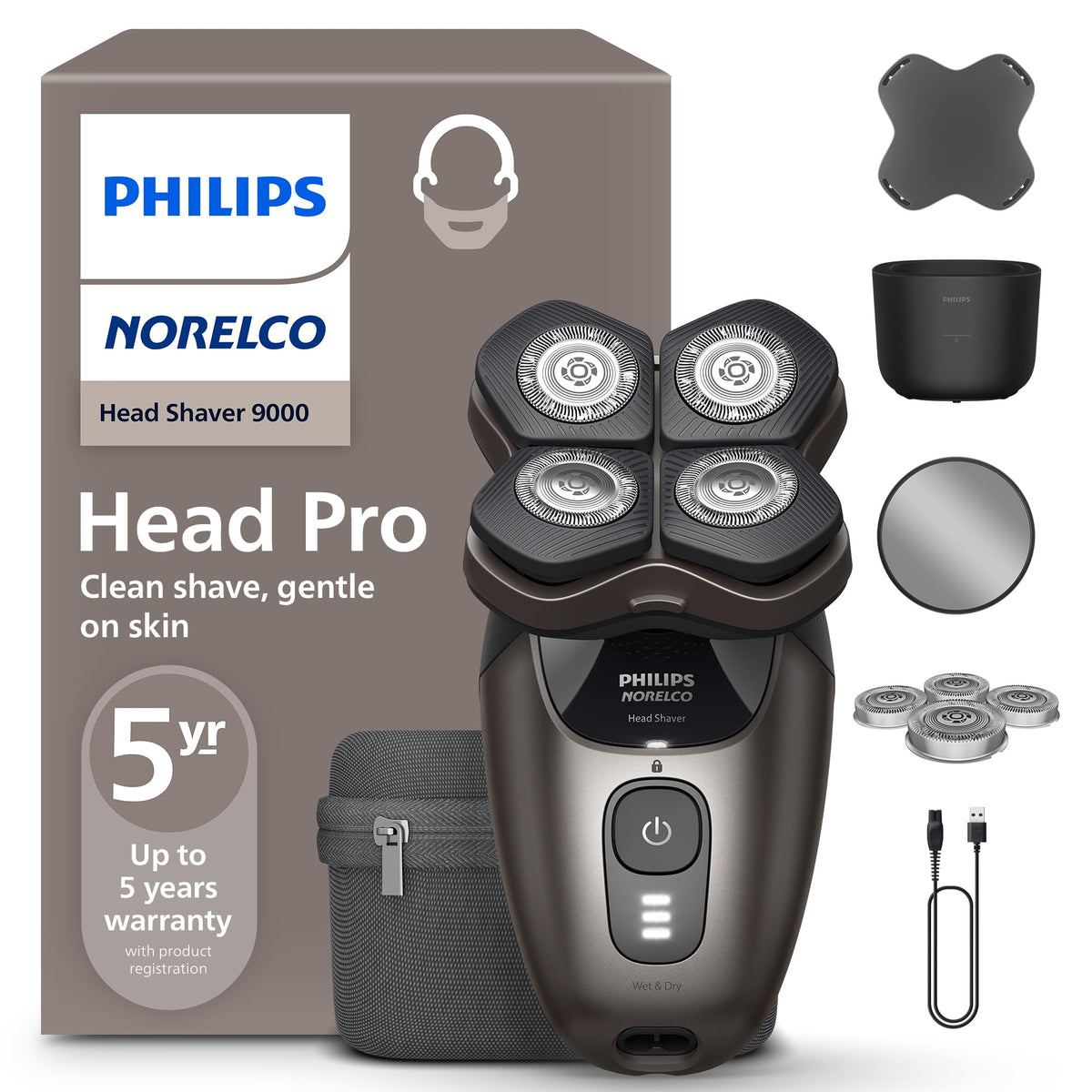 Rasoir électrique Norelco Pro 9000 vue avant avec tête flexible