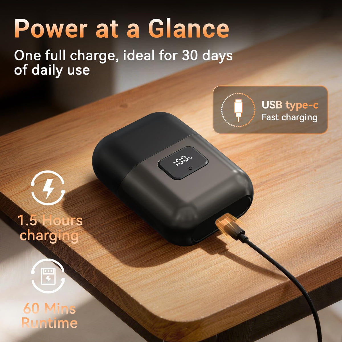 Rasoir électrique YOXSPD avec écran LED affichant le niveau de batterie