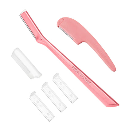 Rasoir facial Tweezerman Prep & Plane vue de face en rose thé