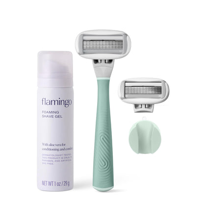 Rasoir Flamingo pour femmes avec gel à raser moussant et support