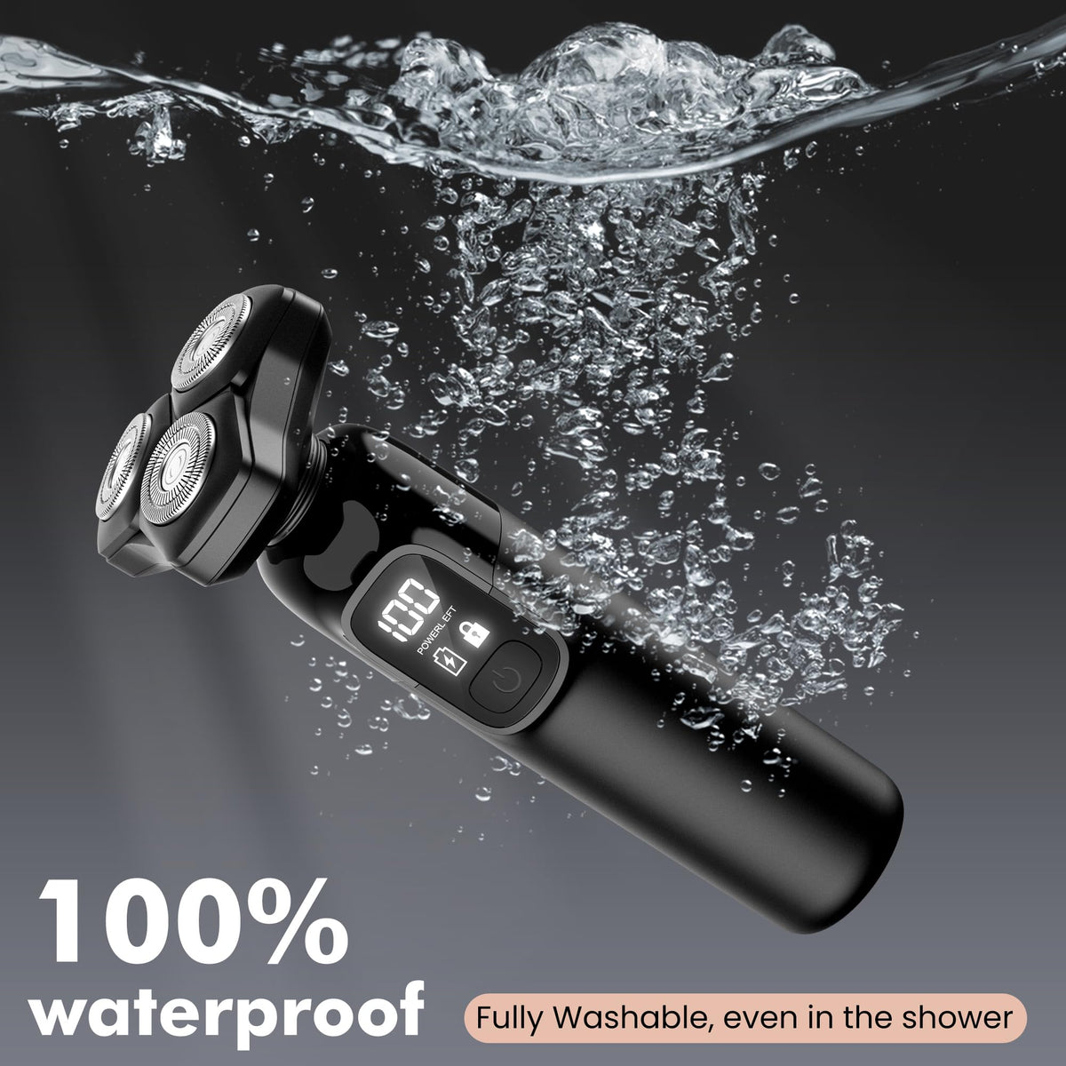 Rasoir Flynth sous l'eau montrant sa résistance IPX7