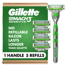 Rasoir Gillette Mach3 Sensitive avec 1 manche et 5 recharges vue avant