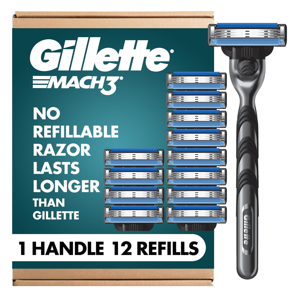 Rasoir Gillette Mach3 vue de face avec 3 lames