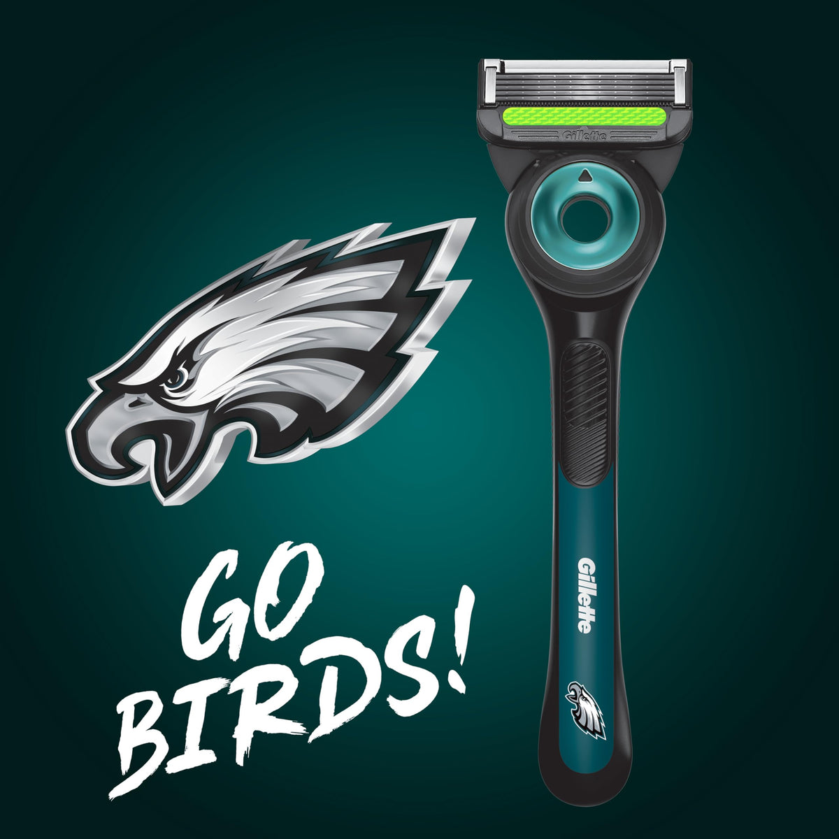 Rasoir Gillette NFL Eagles Édition Spéciale montrant les lames