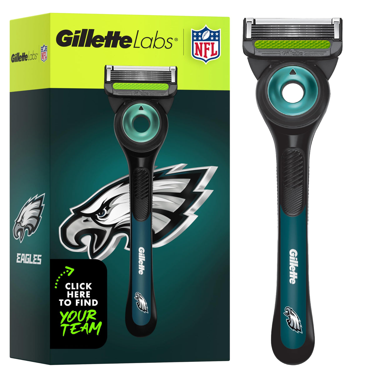 Rasoir Gillette NFL Eagles Édition Spéciale vue de face avec barre exfoliante