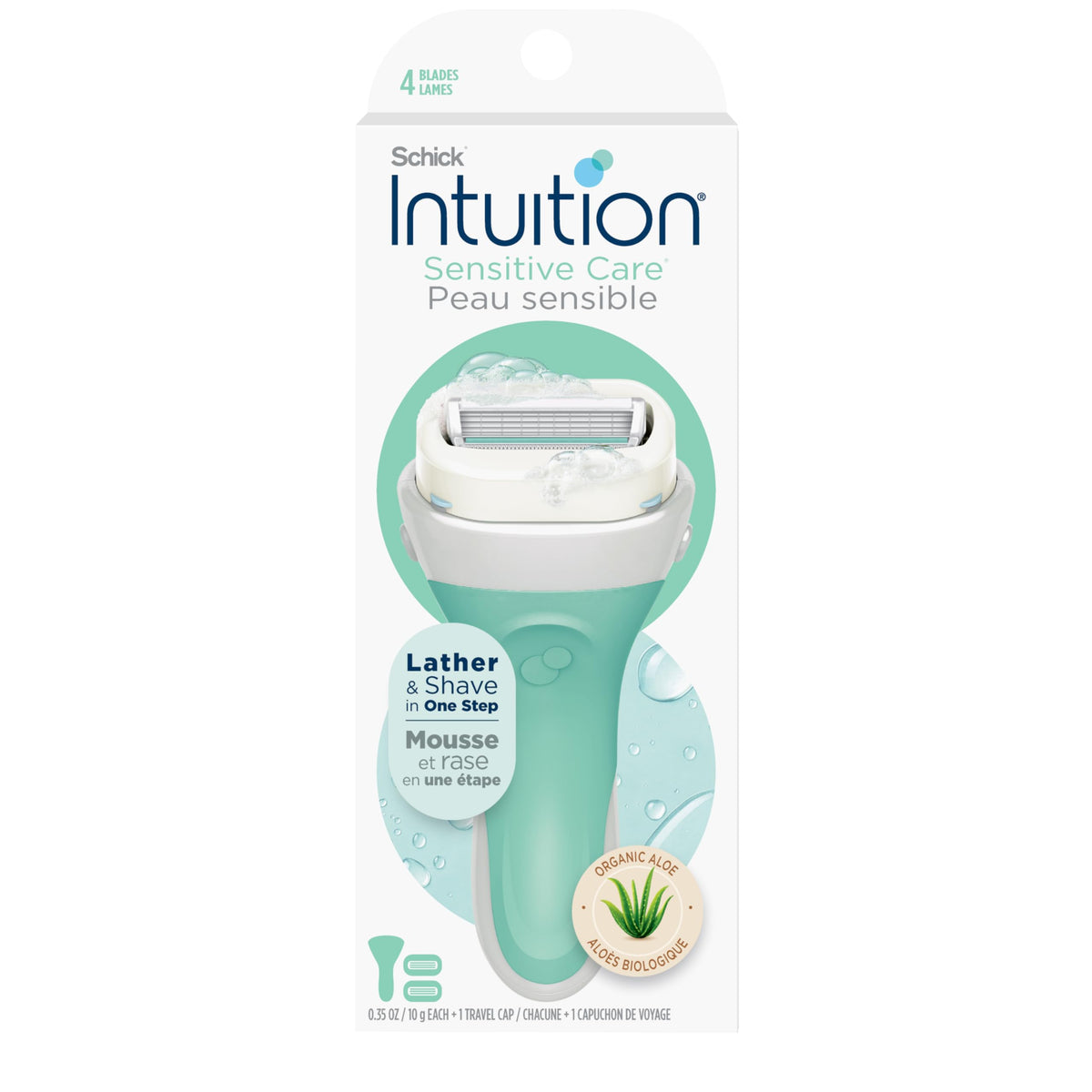 Rasoir INTUITION pour femmes avec lames et capuchon en vue de face