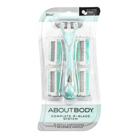 Rasoir réutilisable About Face 4 lames vue avant avec tampons hydratants