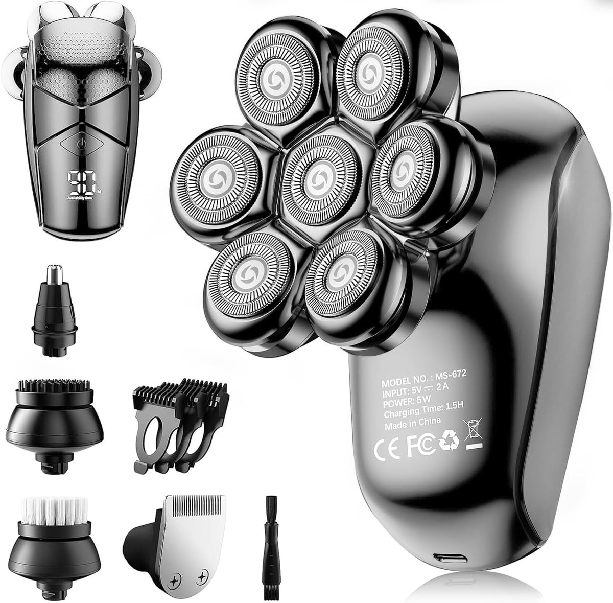 Rasoir tête 5 en 1 SHPAVVER vue de face avec écran LED