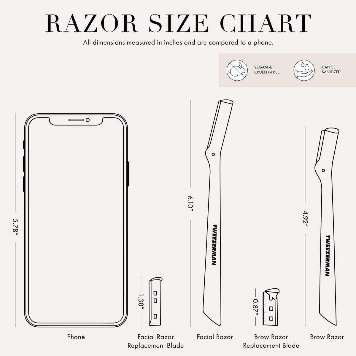 Rasoir visage Tweezerman posé sur une surface de toilette