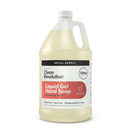 Recharge de gel lavant mains Clean Revolution 128 oz avec parfum Géranium Menthe
