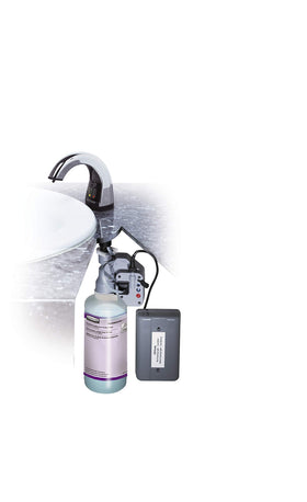 Recharge de savon liquide mains Rubbermaid avec étiquette visible