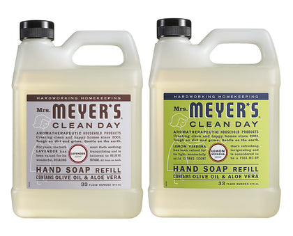 Recharge de savon mains Mrs. MEYER'S - Citron Verveine et Lavande, flacons en vue