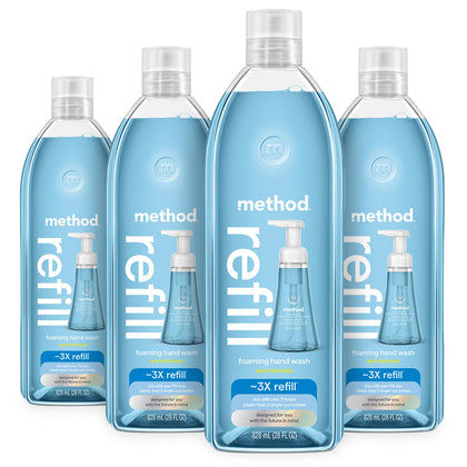 Recharge de savon moussant Method 28 fl oz, vue avant avec étiquette.