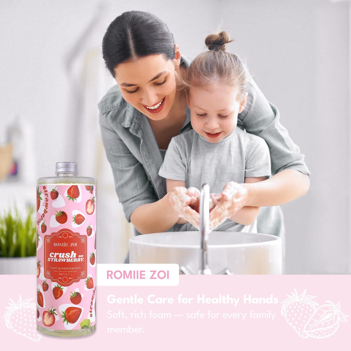 Recharge de savon moussant ROMIIE ZOI avec étiquette à la fraise