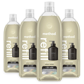 Recharge Method Gel Lavant pour Mains Vetiver Ambre, 4 bouteilles de 828 ml