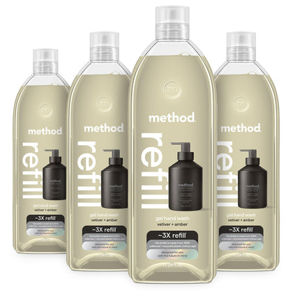 Recharge Method Gel Lavant pour Mains Vetiver Ambre, 4 bouteilles de 828 ml