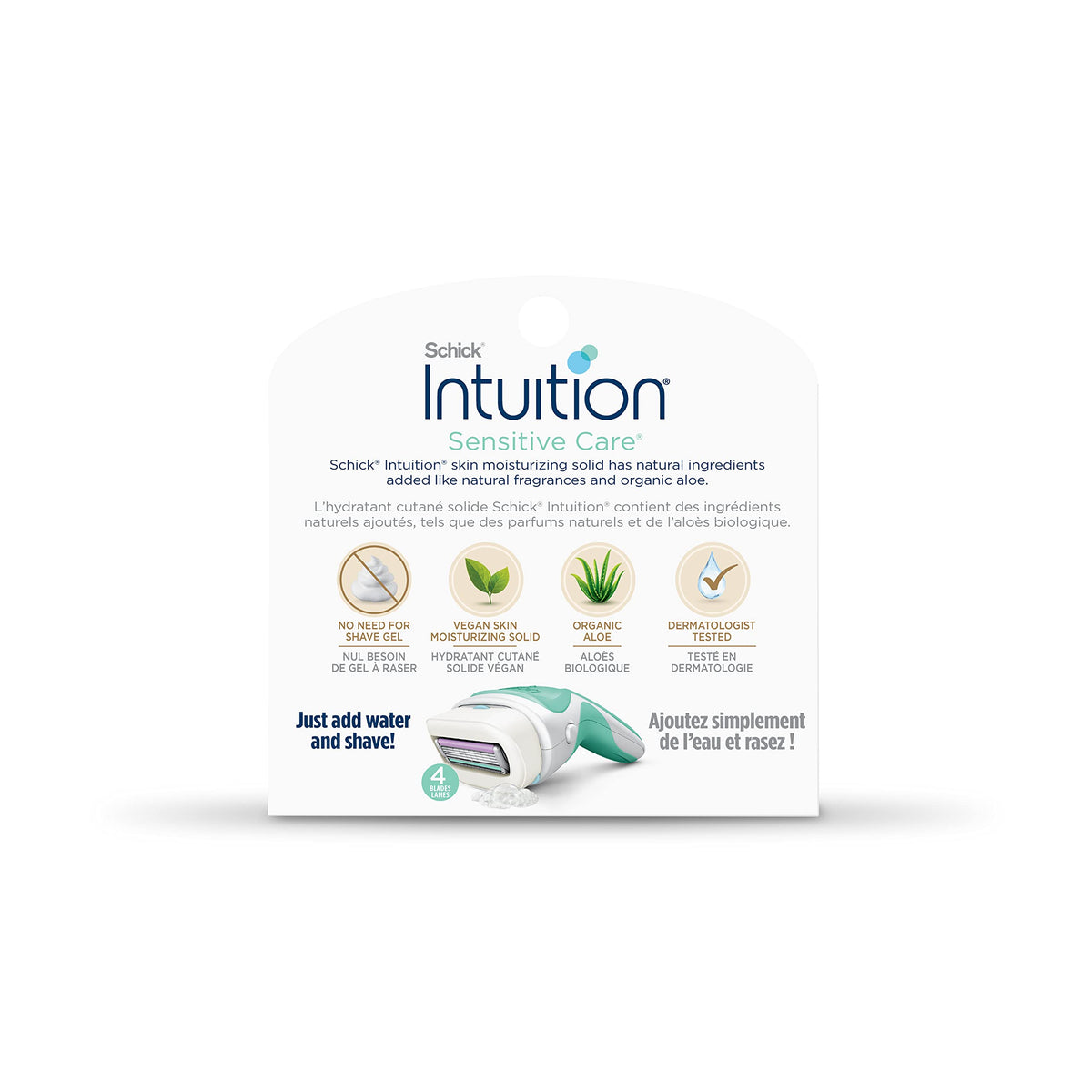 Recharges de rasoirs INTUITION à l'aloe vera sur fond neutre