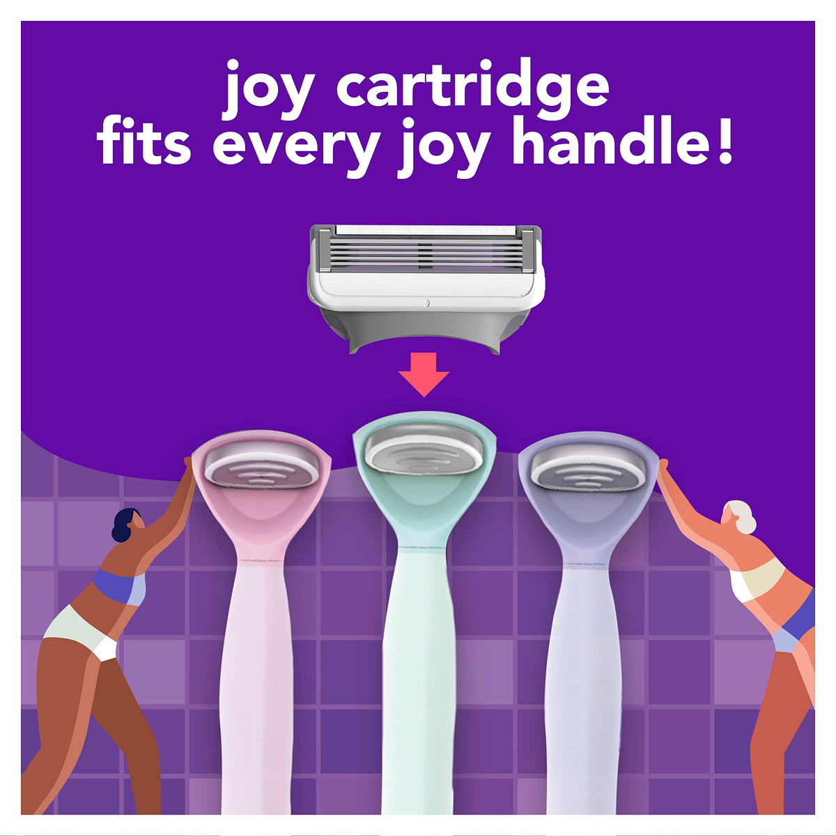 Recharges de rasoirs JOY montrant la compatibilité avec différents manches