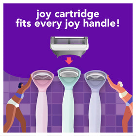 Recharges de rasoirs JOY montrant la compatibilité avec différents manches