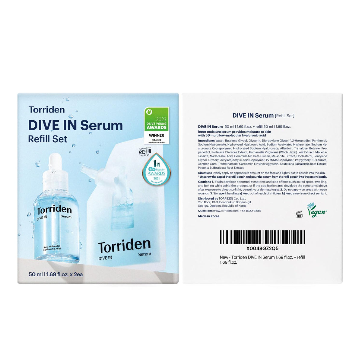 Recharges de sérum Torriden DIVE IN avec packaging éco-responsable